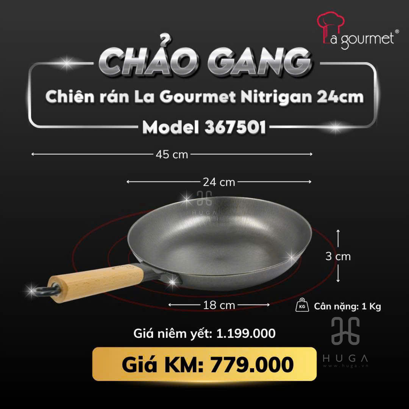 Chảo gang Nitrigan La gourmet, Chảo gang Nitrigan La gourmet, Chảo gang, Chảo gang La gourmet, chảo gang tốt,