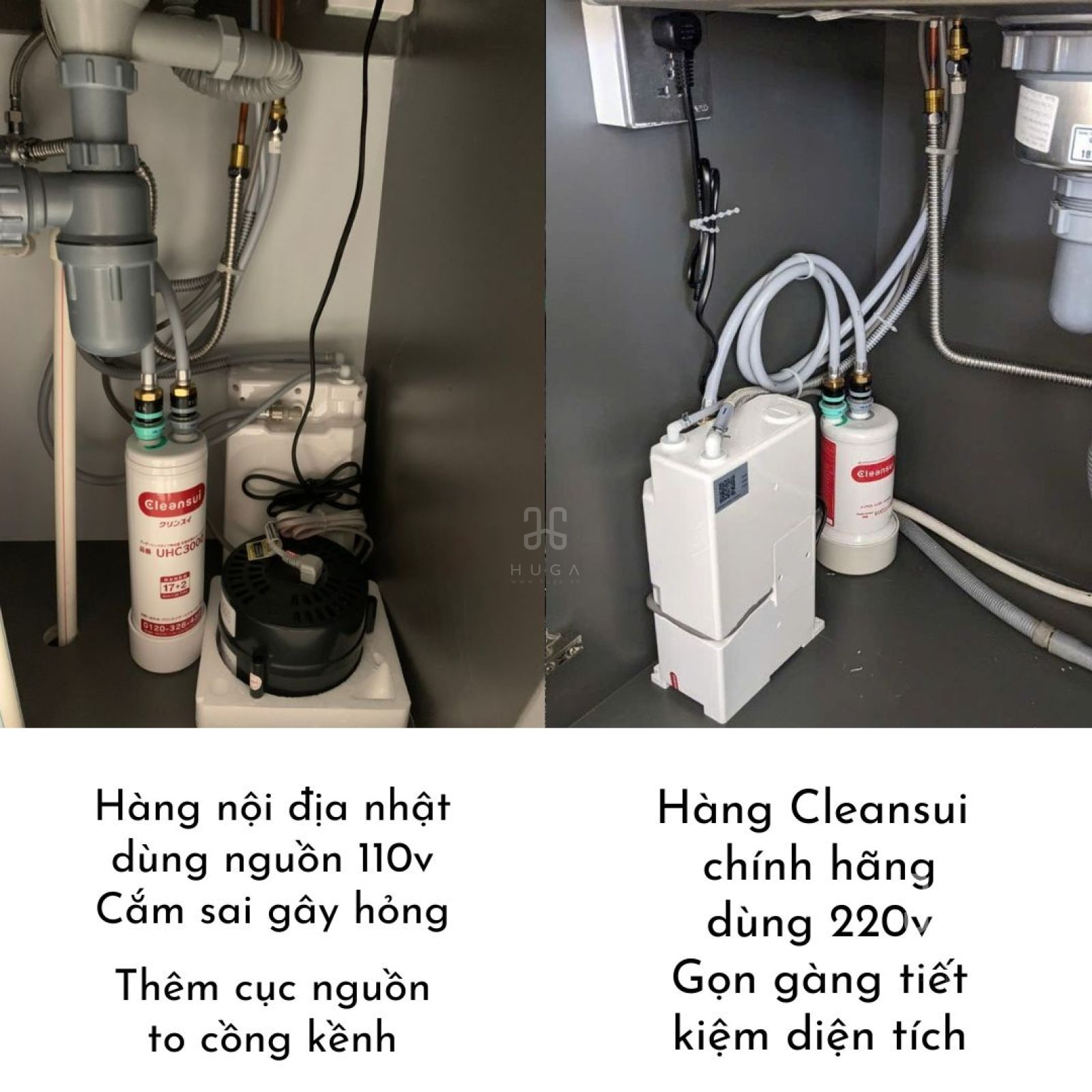 nguồn điện giữa máy lọc cleansui chính hãng và nội địa