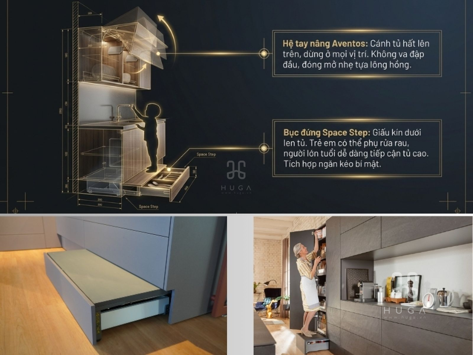 Trải nghiệm đa thế hệ với Tay n&acirc;ng Aventos v&agrave; Bục đứng Space Step