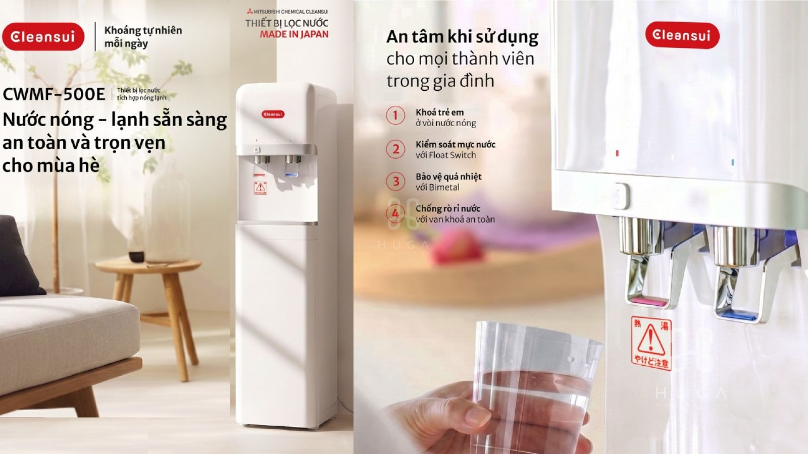 M&aacute;y lọc nước n&oacute;ng lạnh Mitsubishi Cleasnui CWMF-500E Nhật Bản