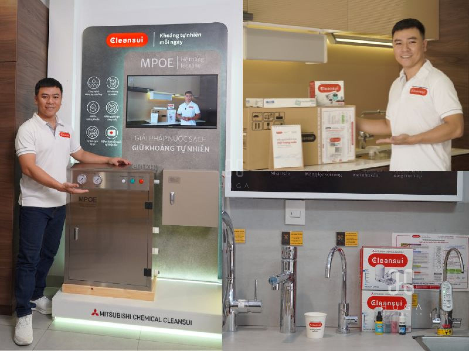 Trưng b&agrave;y hệ thống lọc tổng MPOE-S v&agrave; cấu tạo l&otilde;i lọc Cleansui