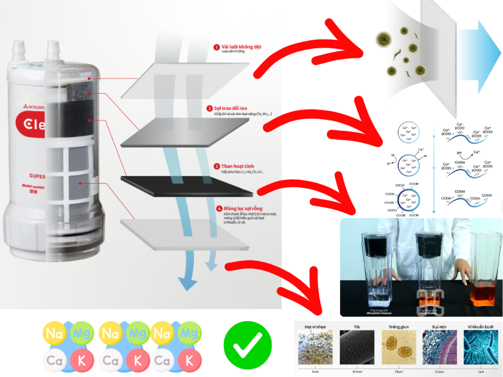 Sơ đồ bộ lọc Cleansui EUC3000 giữ lại khoáng chất