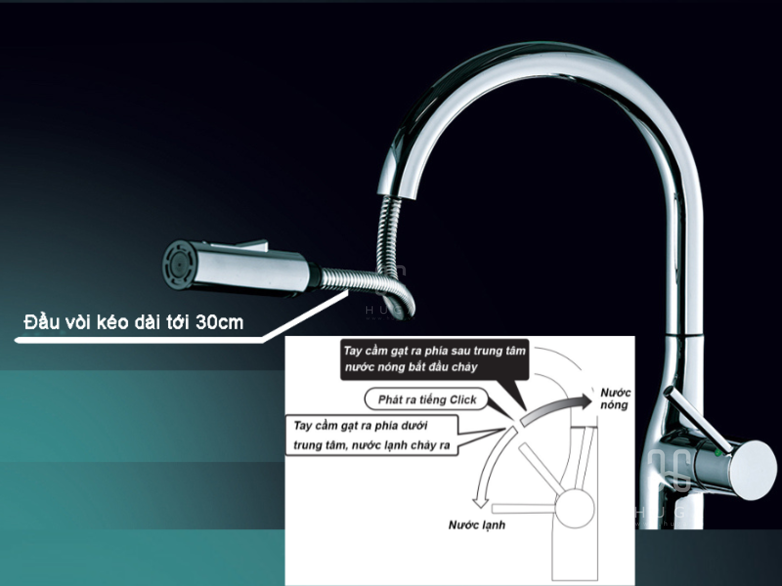 Vòi rửa chén cảm biến rút dây cao cấp km6071ec